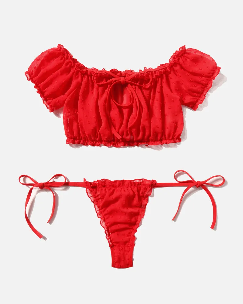 2 Packs Mesh Ruffle Bra and Panty Set