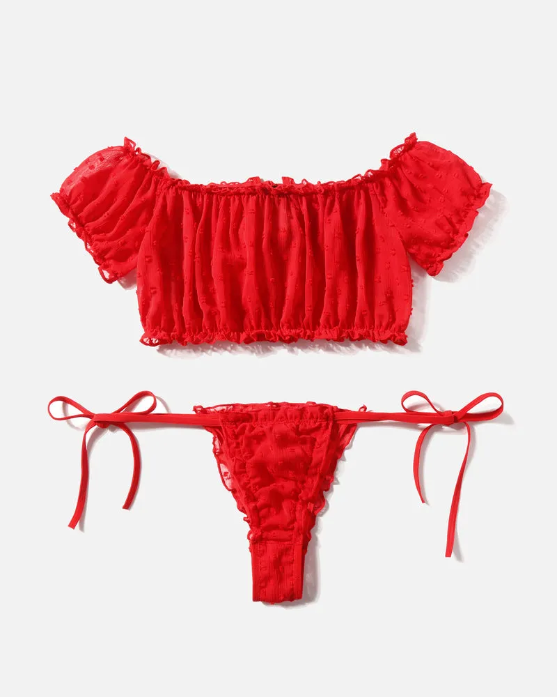 2 Packs Mesh Ruffle Bra and Panty Set