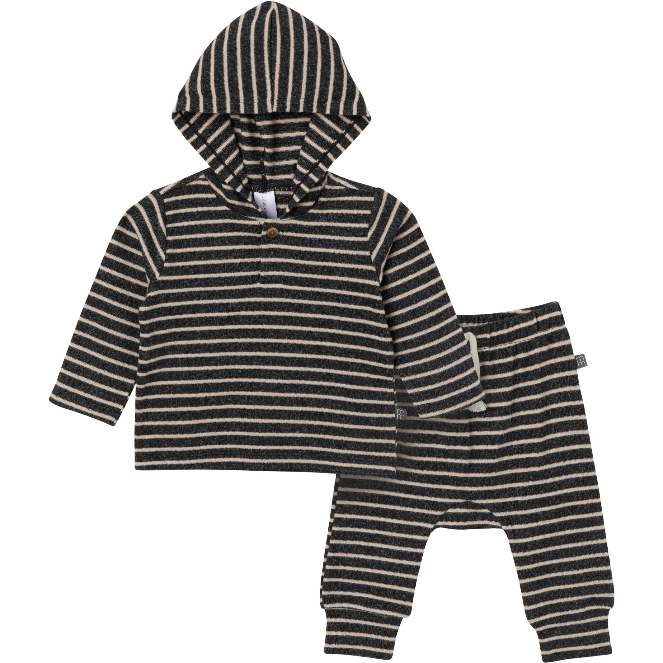 2-Piece Baby Boys Dark Grey Heather Stripe Hacci Hoodie and Jogger Pants Set