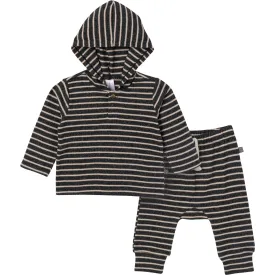 2-Piece Baby Boys Dark Grey Heather Stripe Hacci Hoodie and Jogger Pants Set