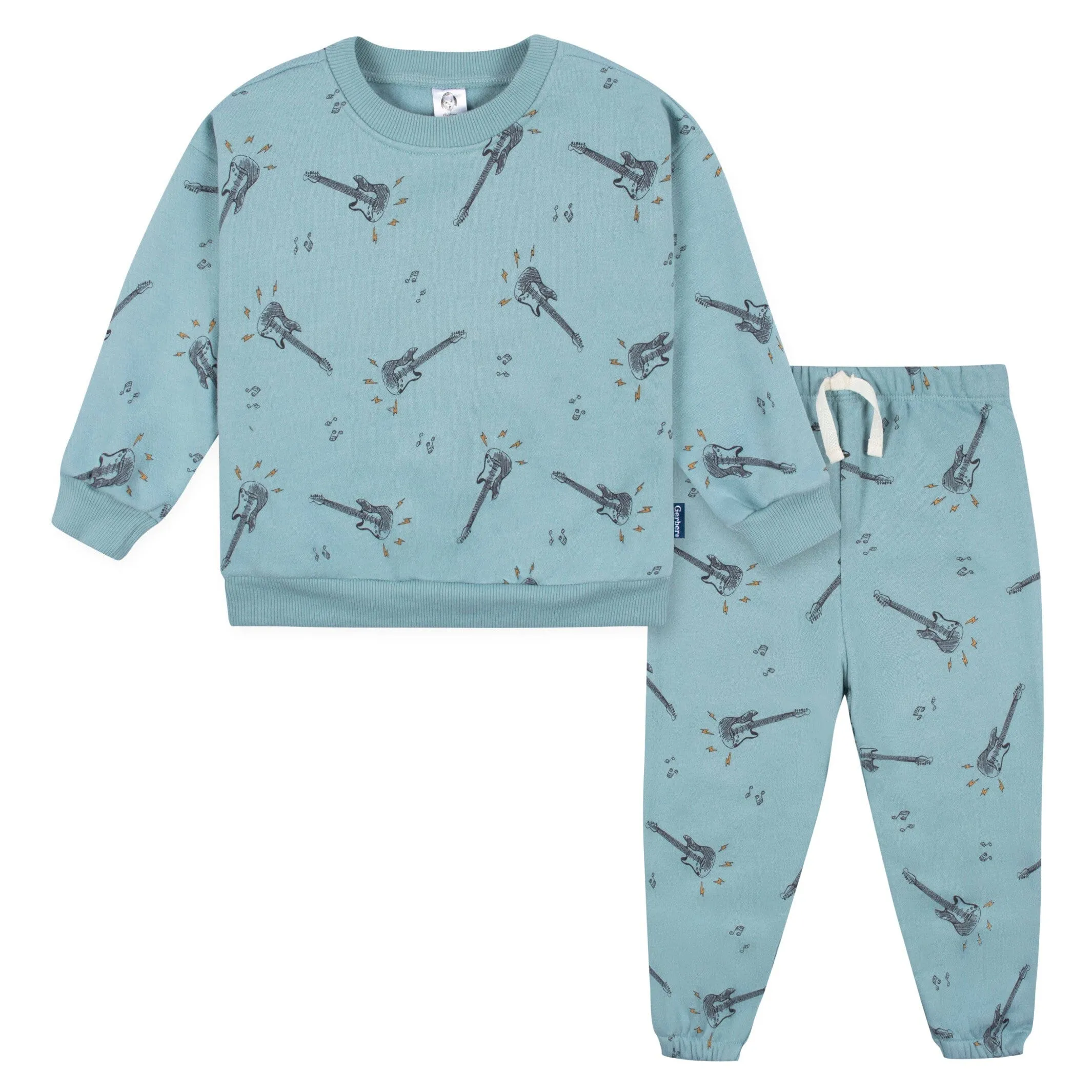 2-Piece Infant and Toddler Boys Teal Guitars Sweatshirt & Pant Set