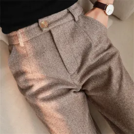 2021 Autumn Herringbone Wool Pants Women's High Waisted Casual Suit Pants Office wear Sizes Sizes S - 3XL