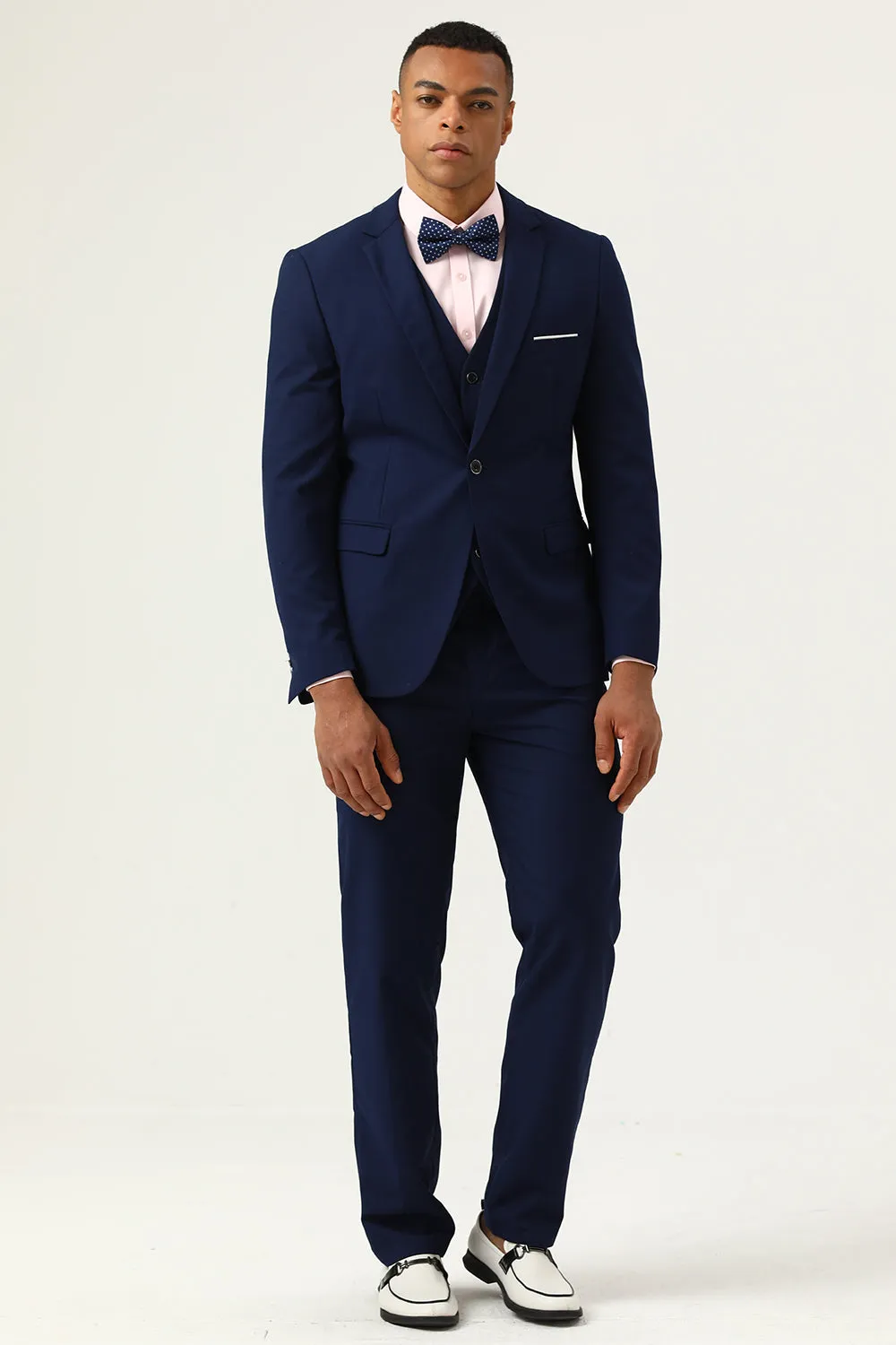 3 Pieces Navy Blue Slim Fit Casual Tuxedo Suits