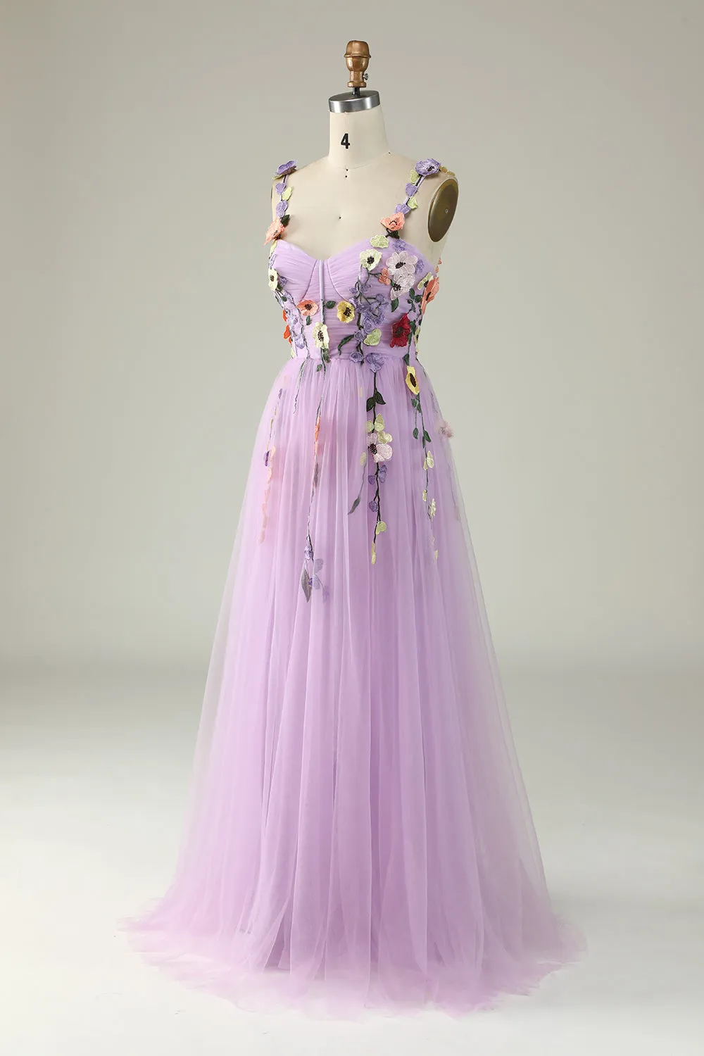 A Line Champagne Spaghetti Straps Prom Dress With 3D Flowers