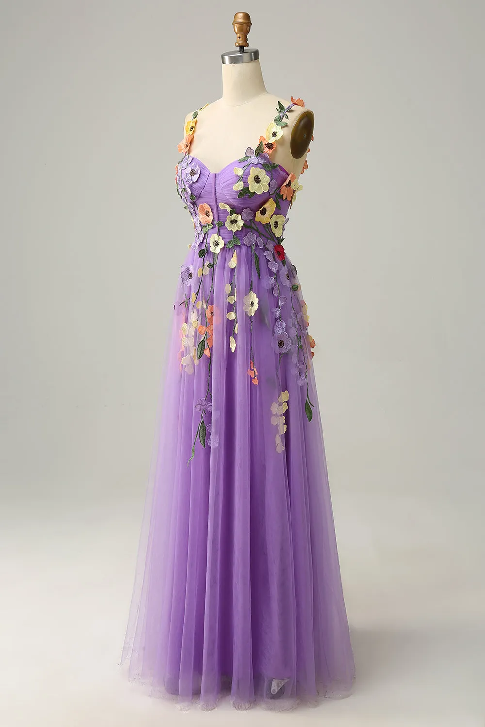 A Line Champagne Spaghetti Straps Prom Dress With 3D Flowers