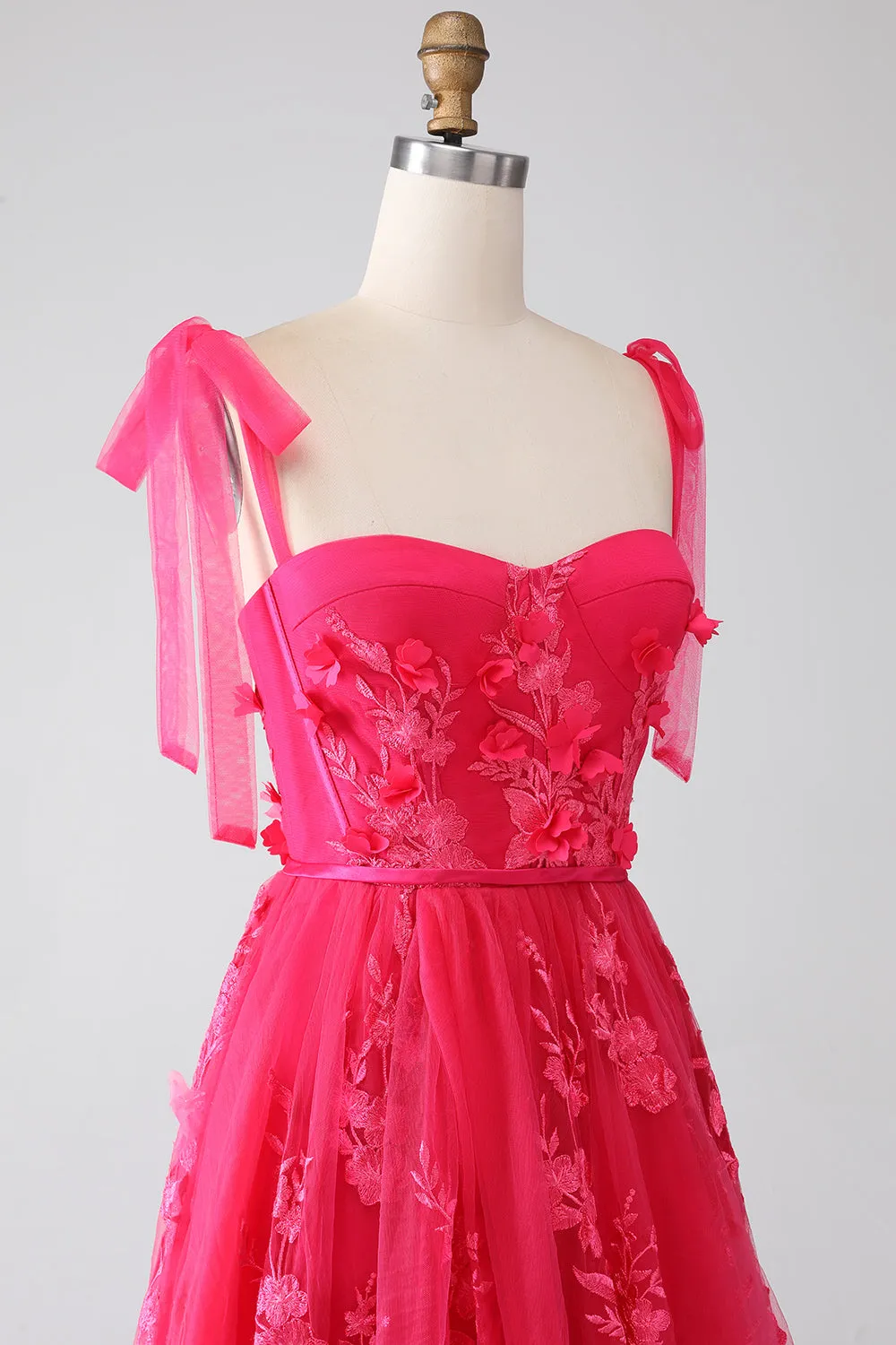 A-Line Spaghetti Straps Fuchsia Long Prom Dress with Slit