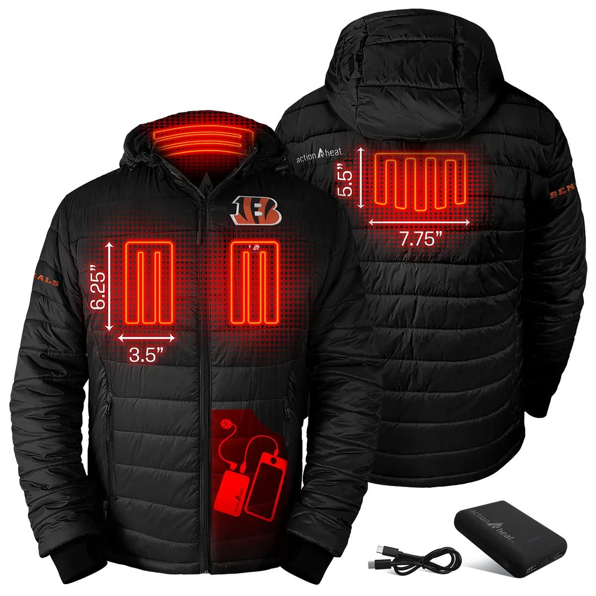 ActionHeat Cincinnati Bengals 5V Men's Puffer Battery Heated Jacket