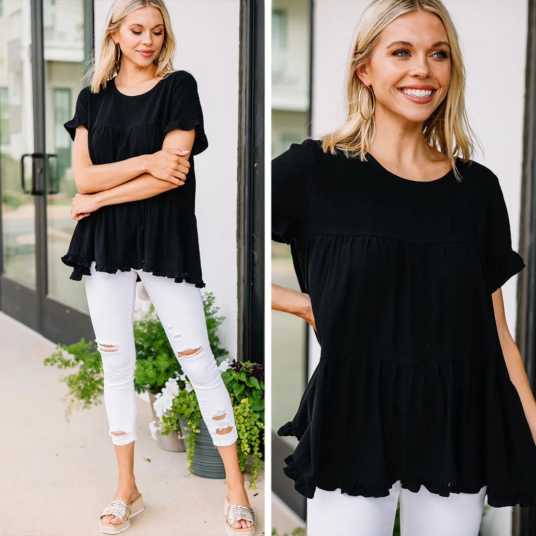 All Eyes On Me Black Linen Babydoll Top