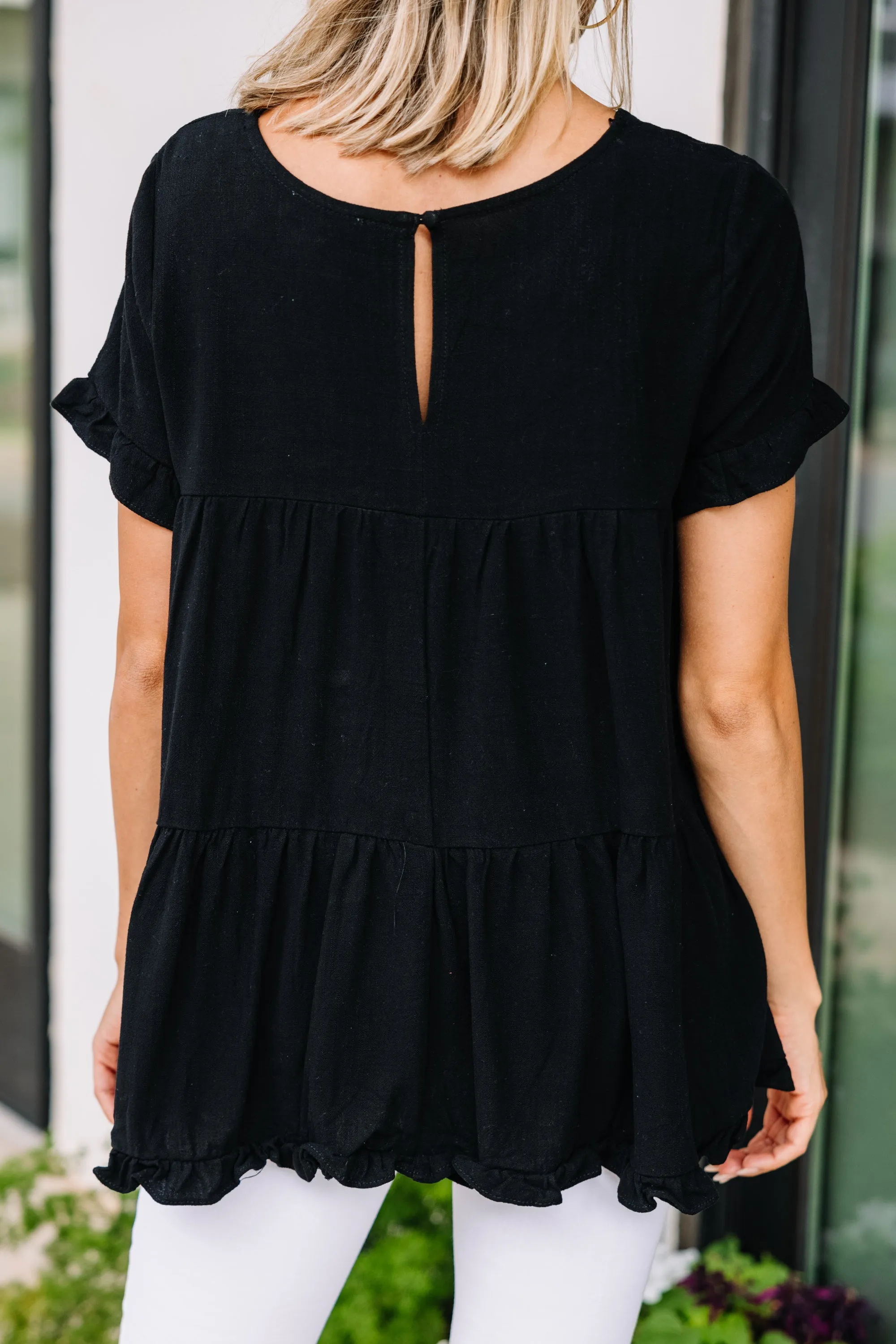 All Eyes On Me Black Linen Babydoll Top