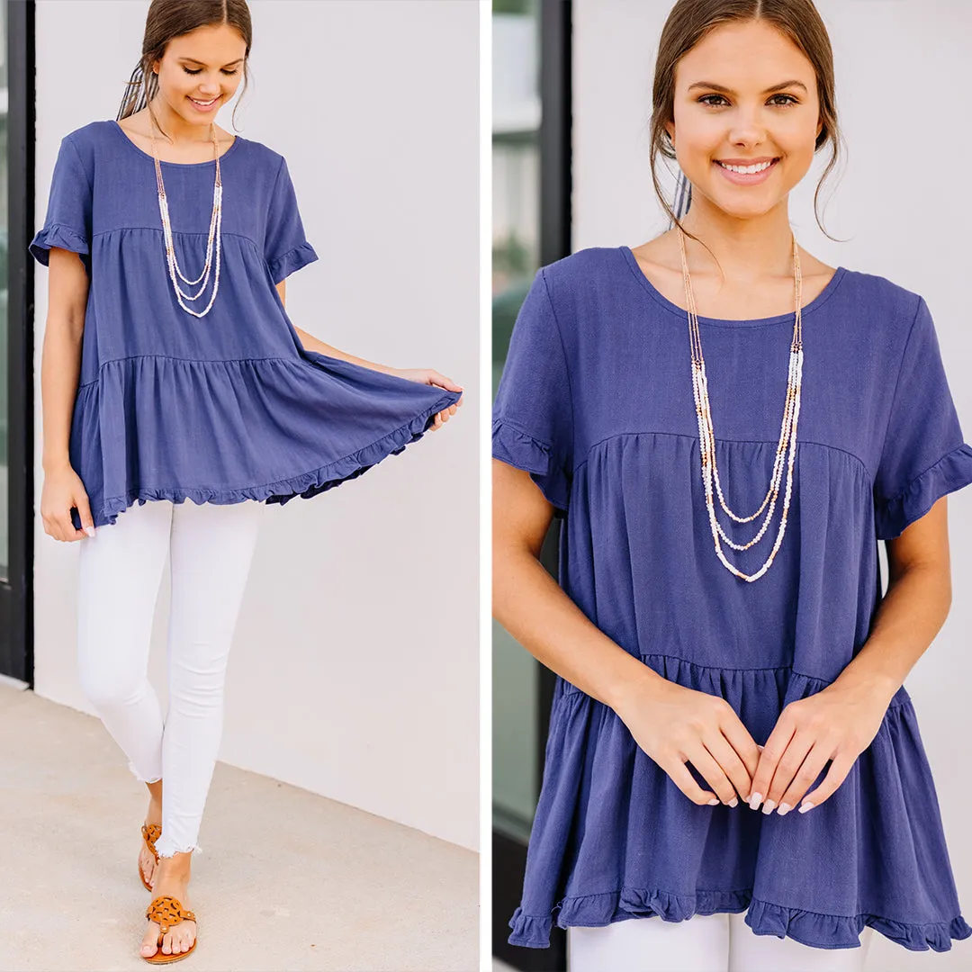 All Eyes On Me Denim Blue Linen Babydoll Top