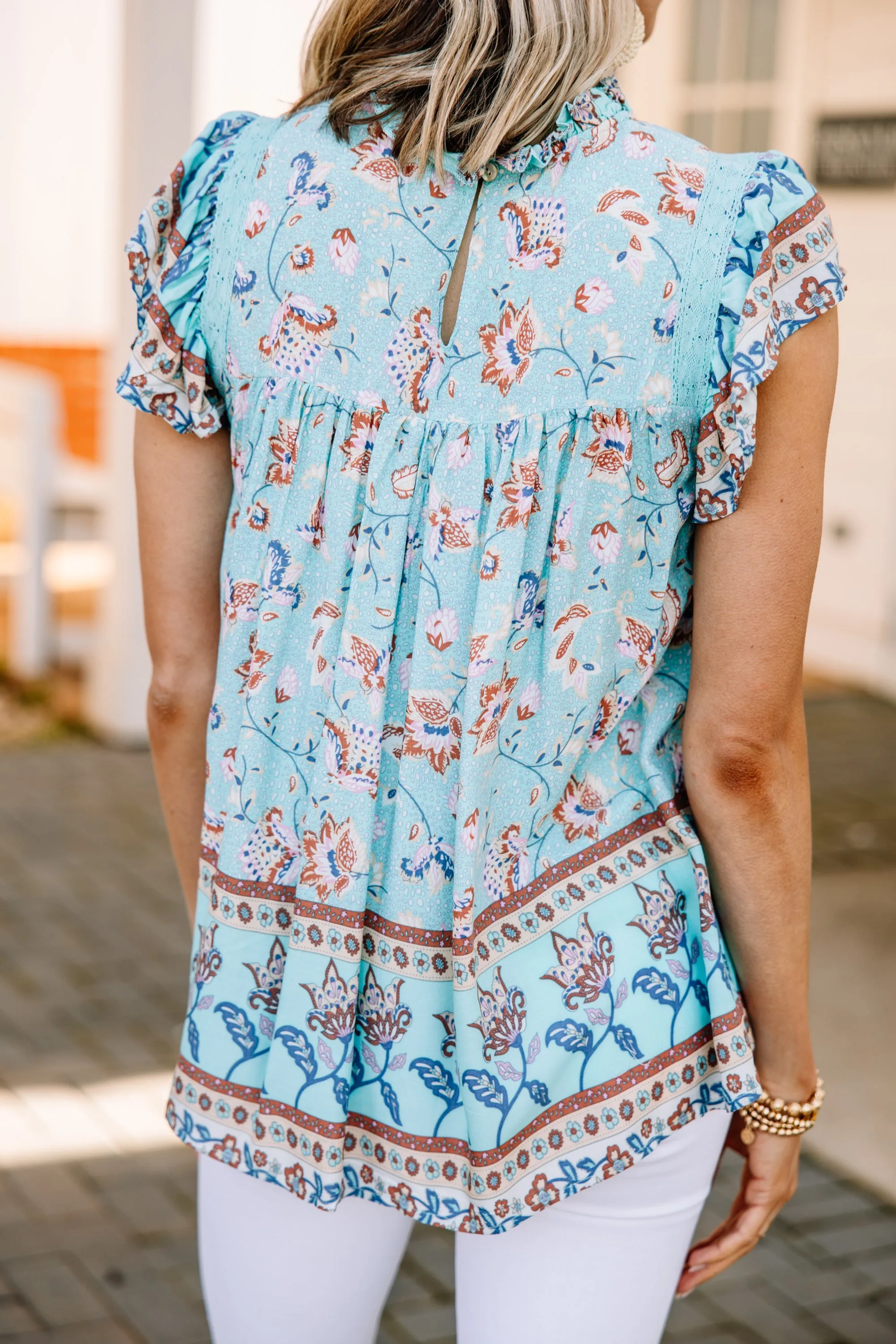 All In A Day Seafoam Green Floral Tank