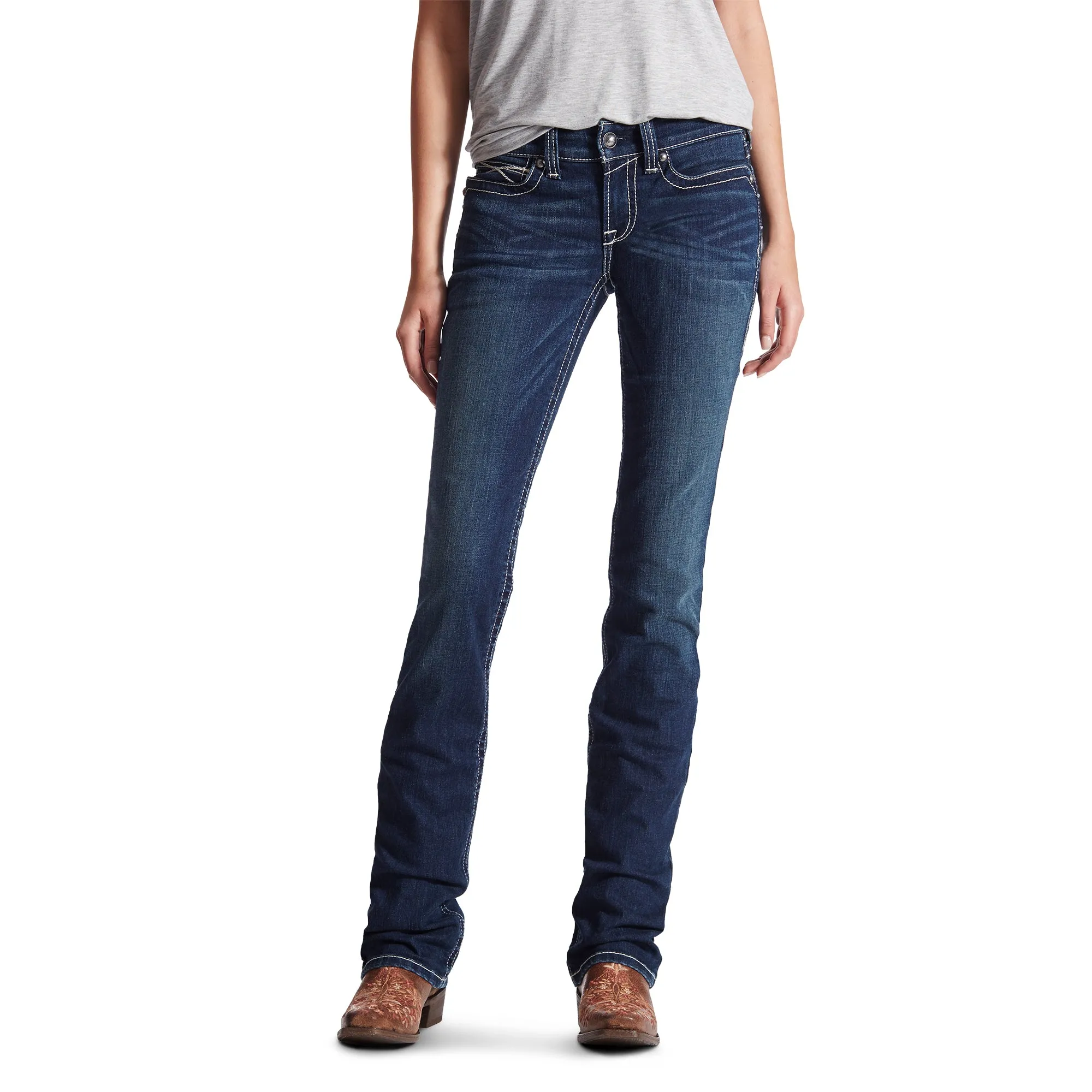 Ariat Ladies R.E.A.L. Mid Rise Icon Stackable Straight Leg Jeans 10017216