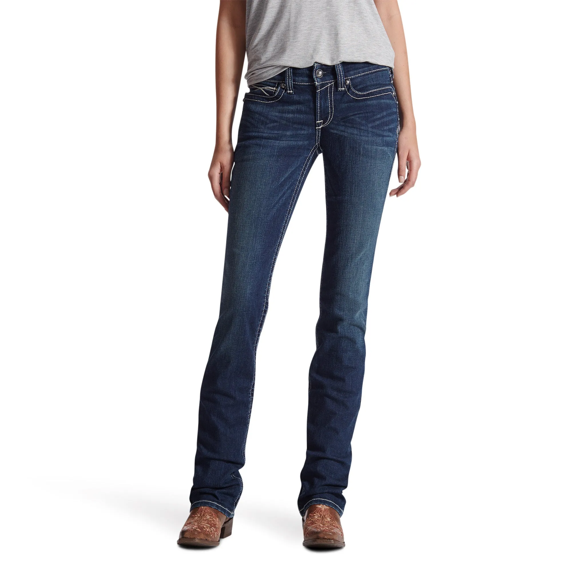 Ariat Ladies R.E.A.L. Mid Rise Icon Stackable Straight Leg Jeans 10017216