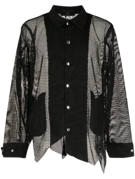 Asymmetric Open-Knit Shirt Jacket