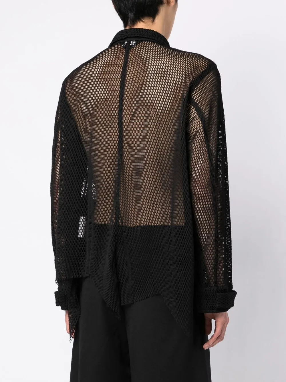 Asymmetric Open-Knit Shirt Jacket