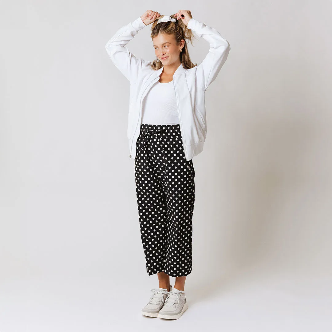 Audrey Wide Leg Pants, Black Polka Dot