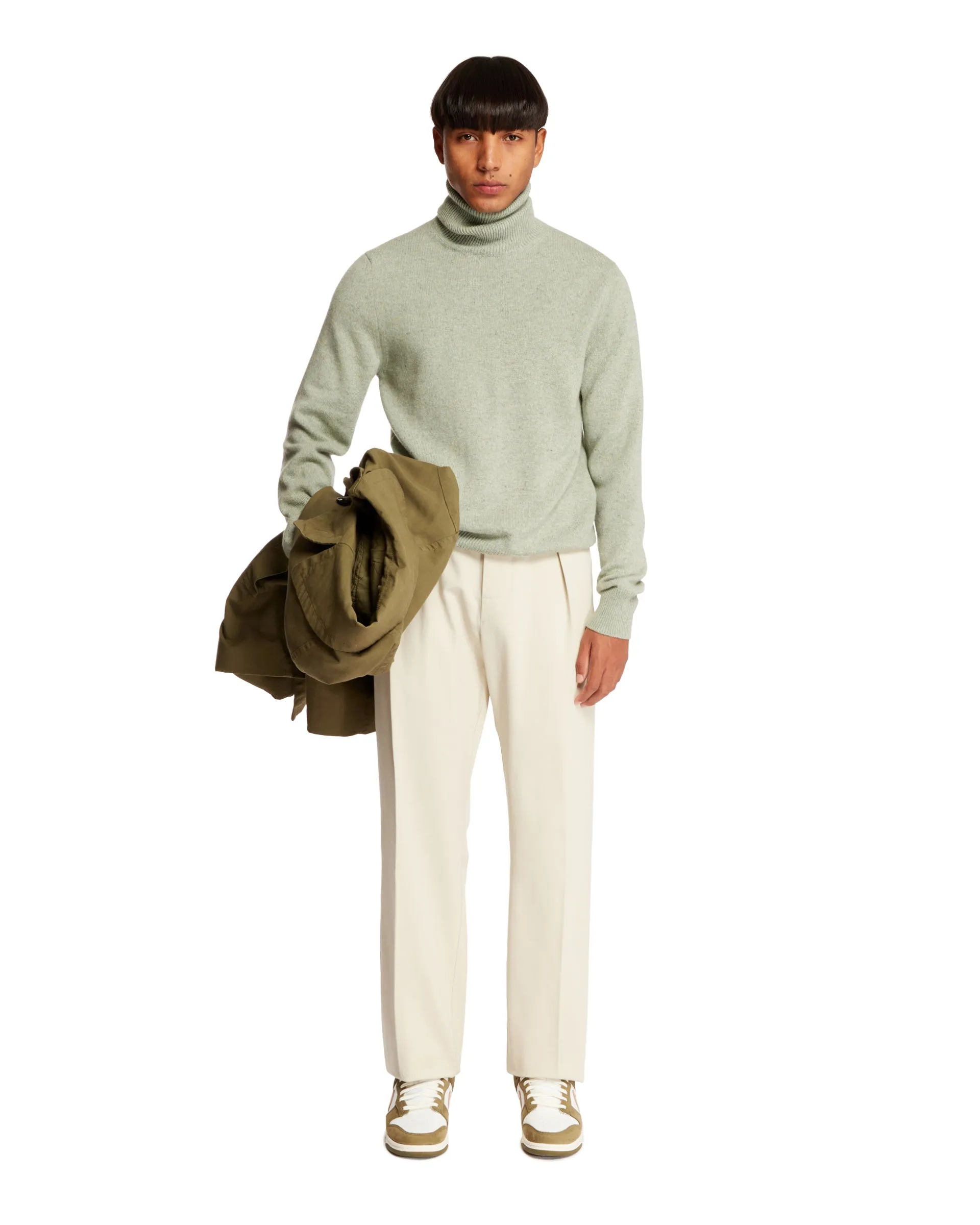 Beige Cotton Straight Leg Pants