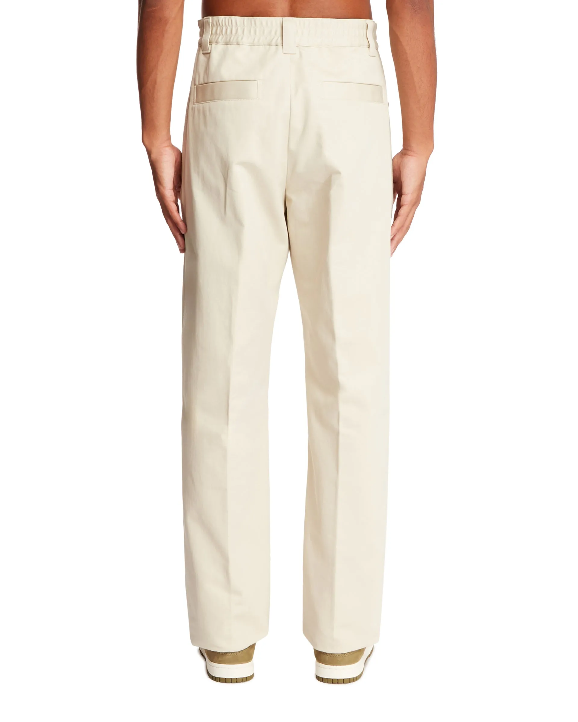 Beige Cotton Straight Leg Pants