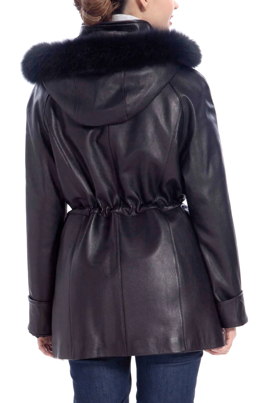 BGSD Women Clare Lambskin Leather Hooded Parka Coat