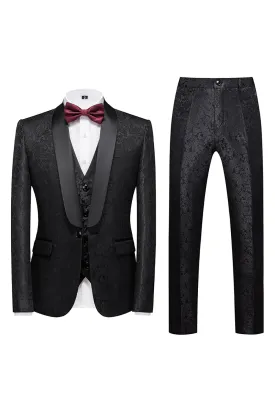 Black 3 Piece Jacquard Shawl Lapel Men's Prom Suits