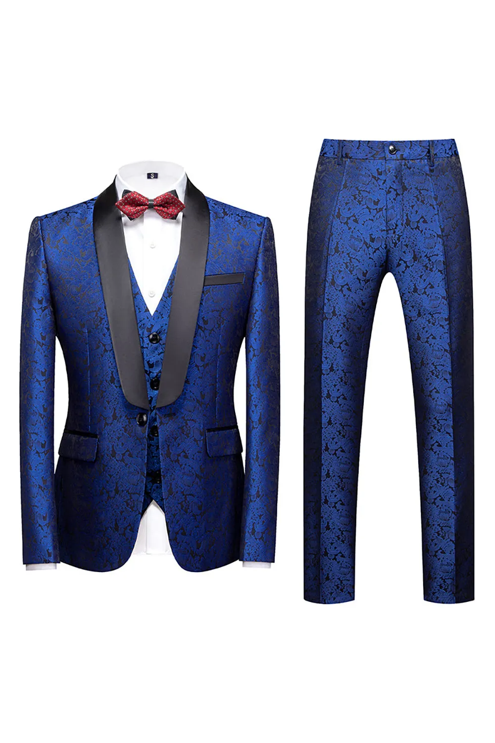 Black 3 Piece Jacquard Shawl Lapel Men's Prom Suits