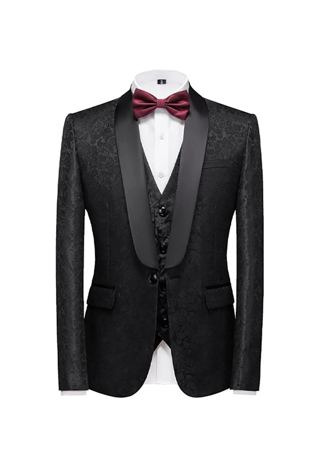 Black 3 Piece Jacquard Shawl Lapel Men's Prom Suits