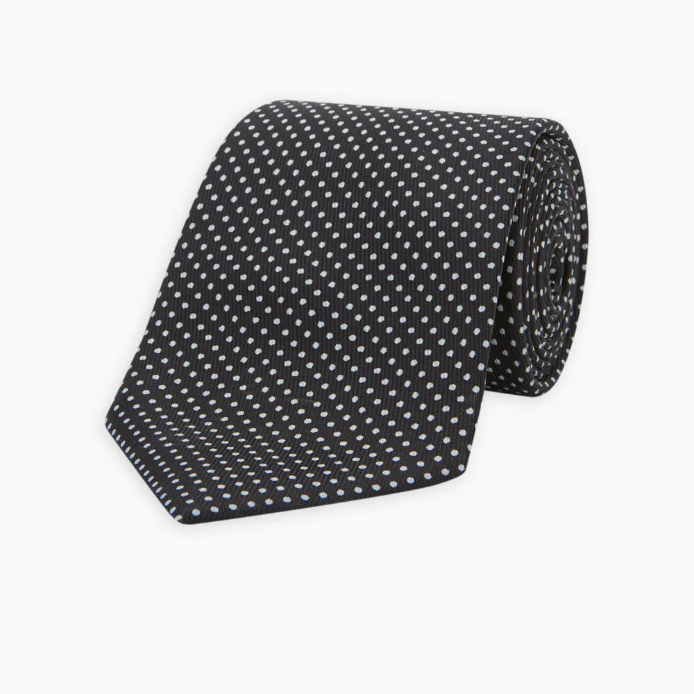 Black and White Small Spot Printed Silk Tie