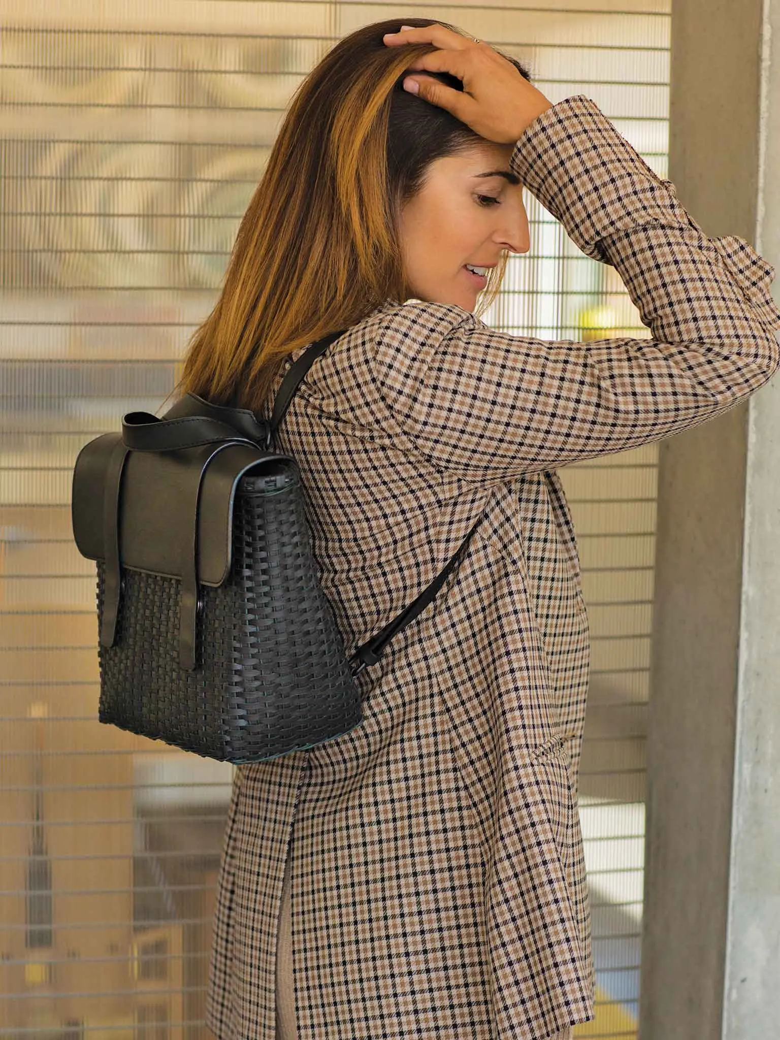 Black Leather Woven Freehand Bag