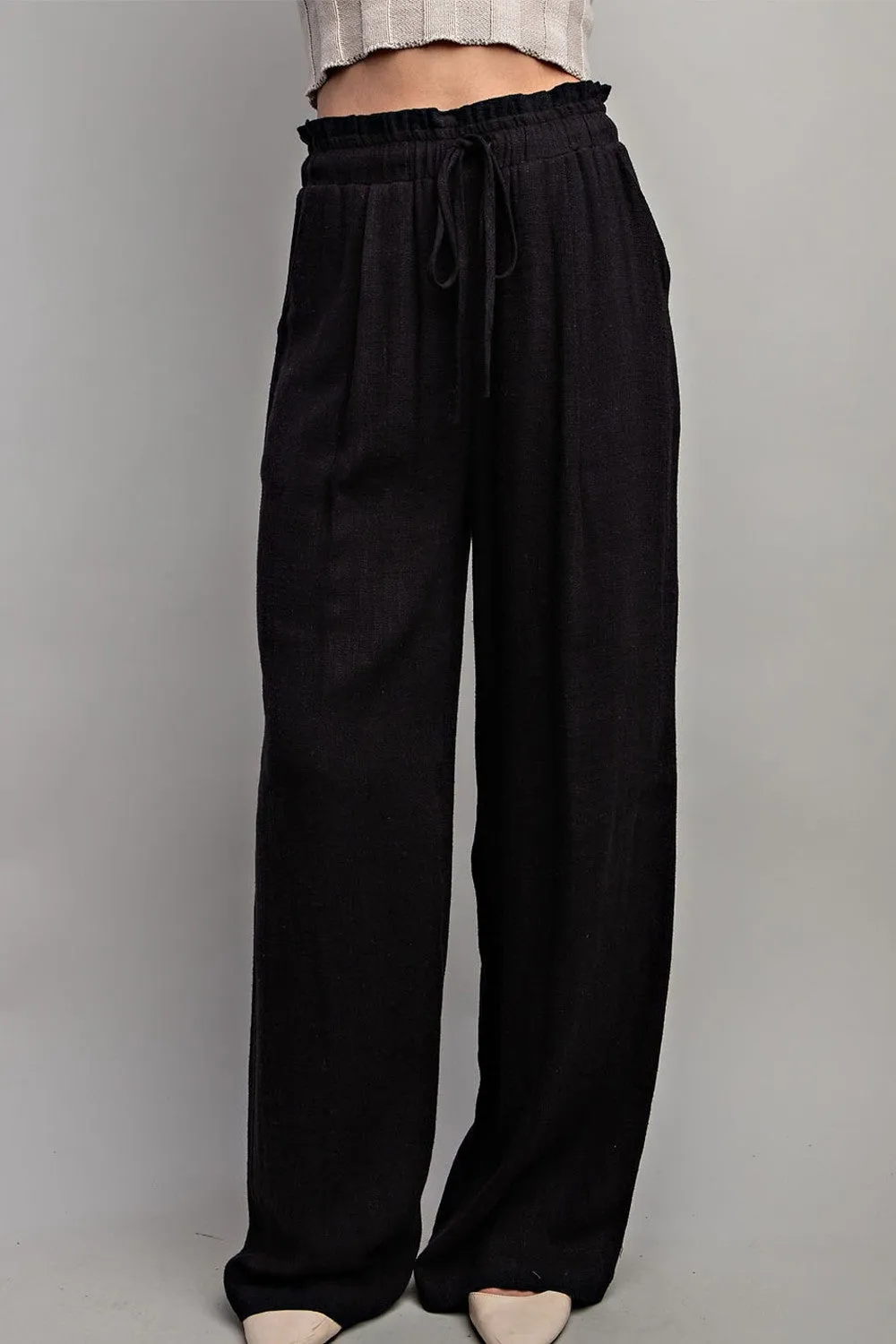 Black Linen Wide Leg Pants - Final Sale