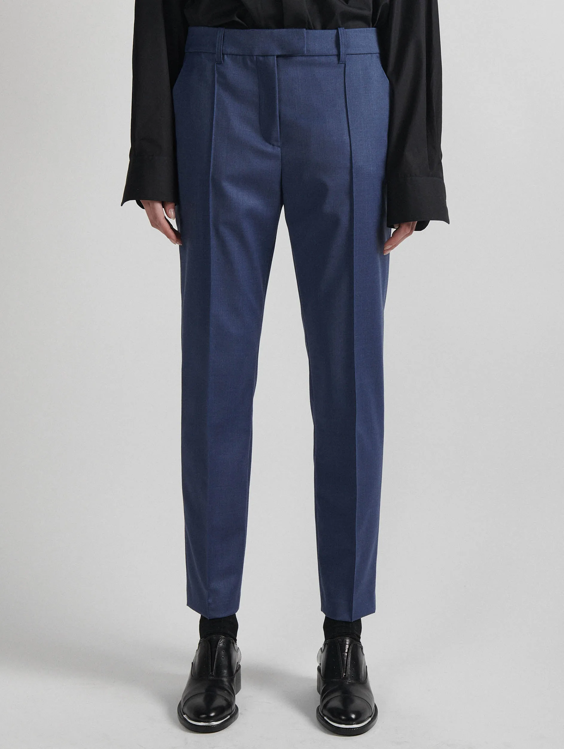 Blue stretch wool gabardine roxy trousers