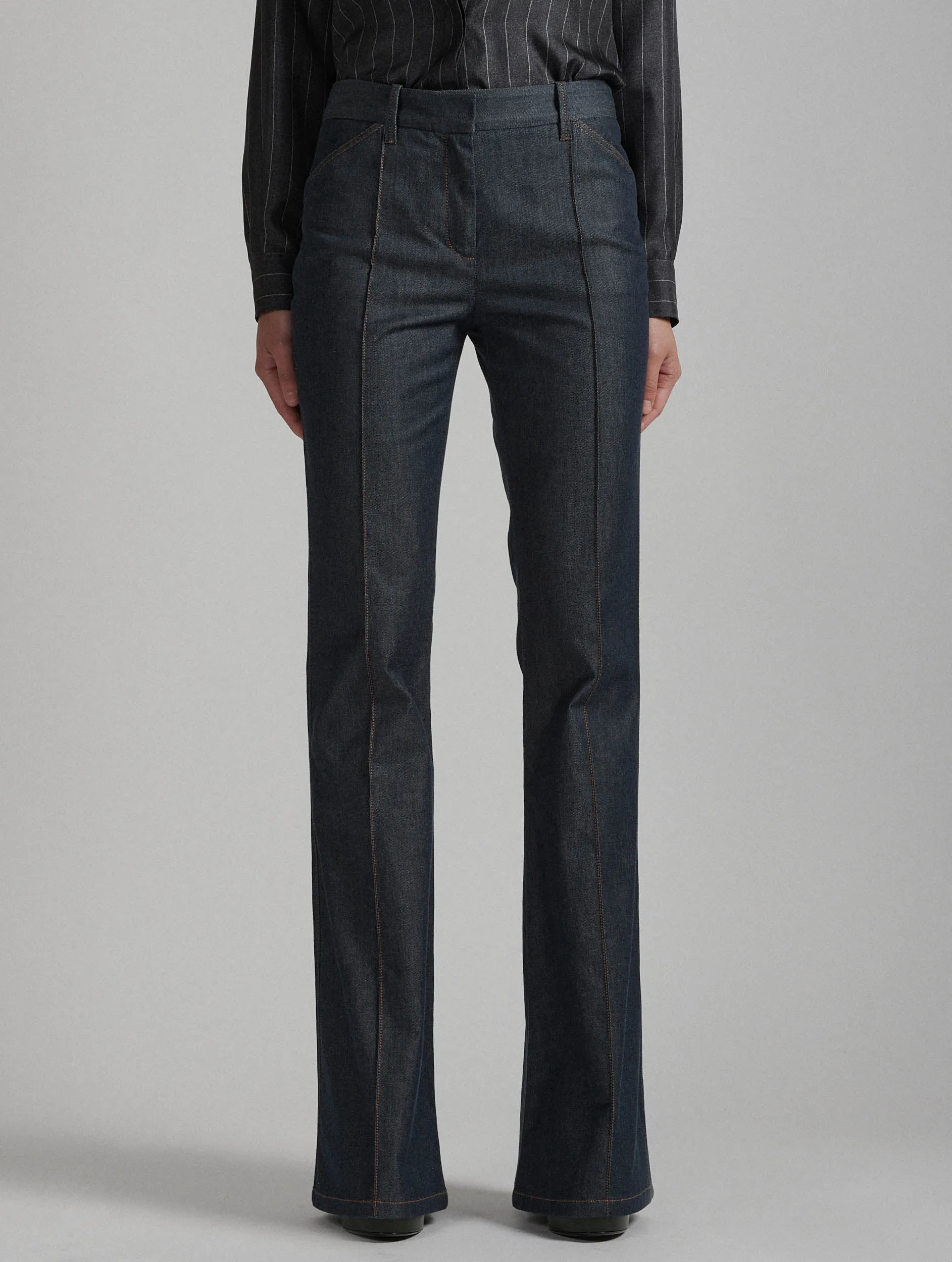 Bootleg suit trousers in washed denim