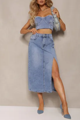 Brandye Blue Denim Midi Skirt