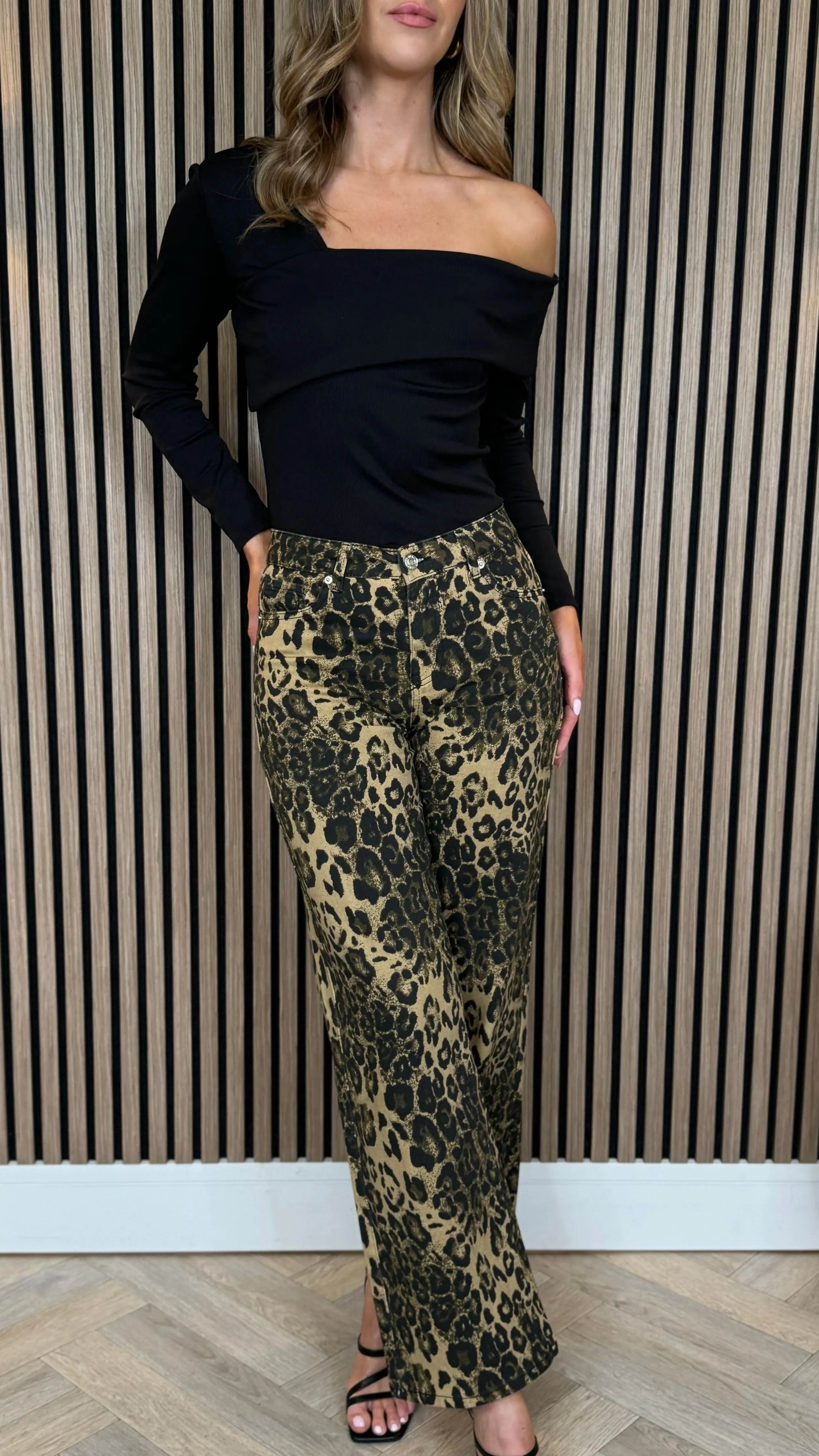 Bree Beige & Black Leopard Print Jeans