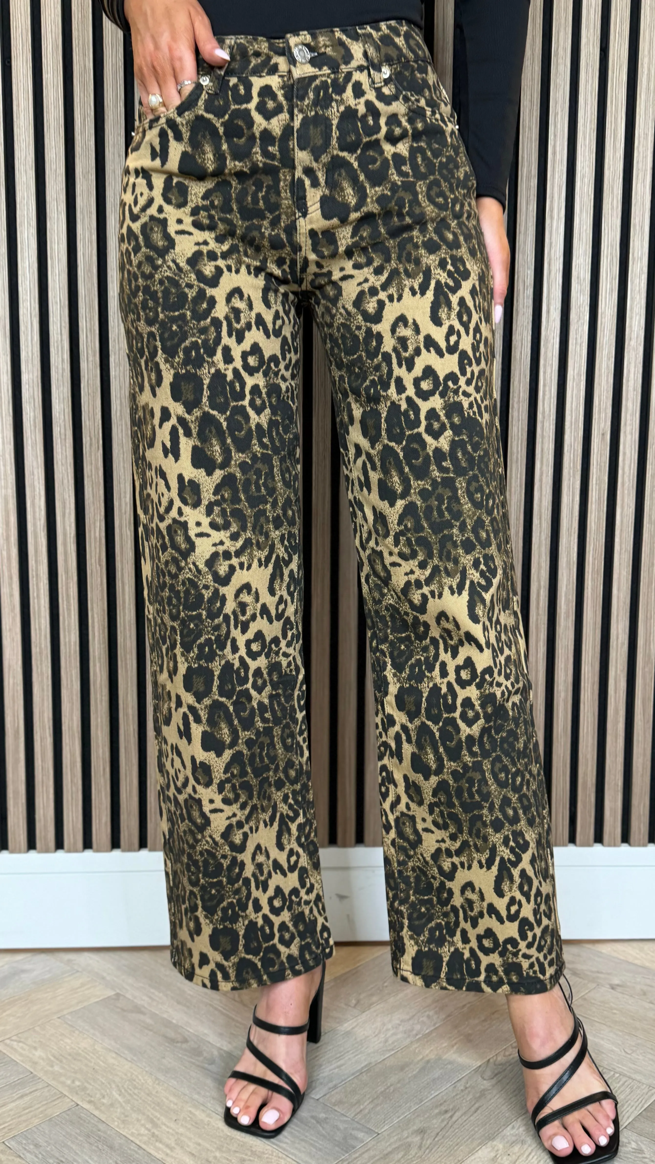 Bree Beige & Black Leopard Print Jeans