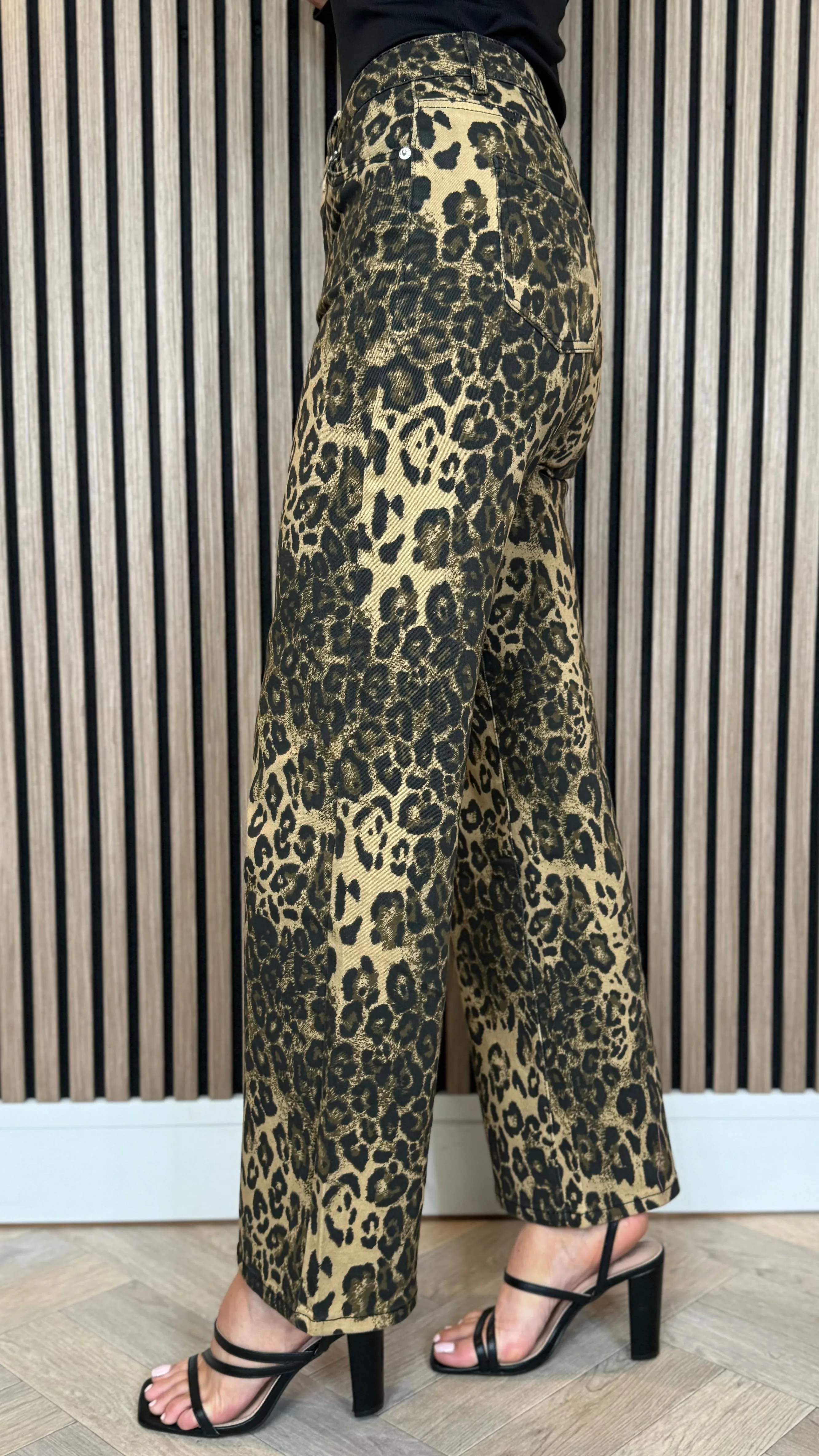 Bree Beige & Black Leopard Print Jeans