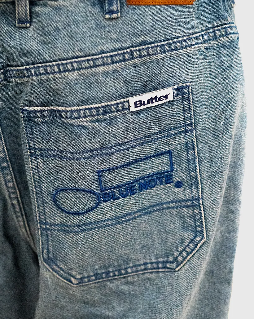 Butter Goods x Blue Note Pleated Denim Jeans- Washed Indigo