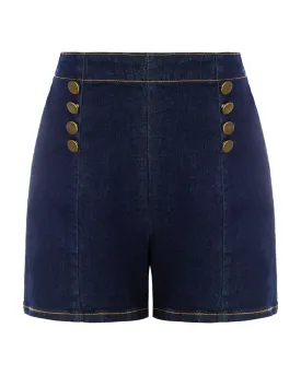 Buttons Decorated Jean Shorts High Waist Mid-Thigh Short Jeans