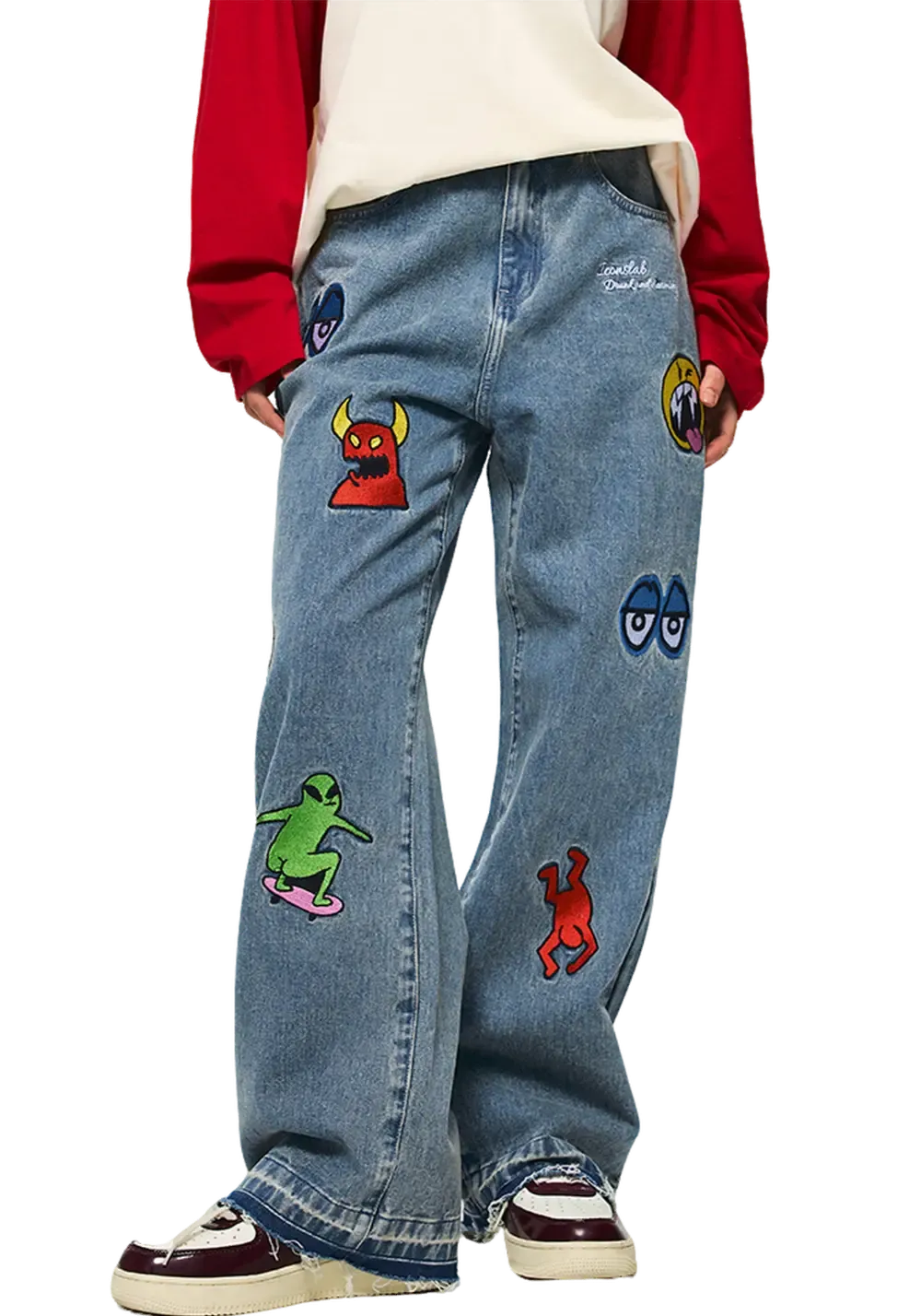 Cartoon Monster Embroidered Jeans