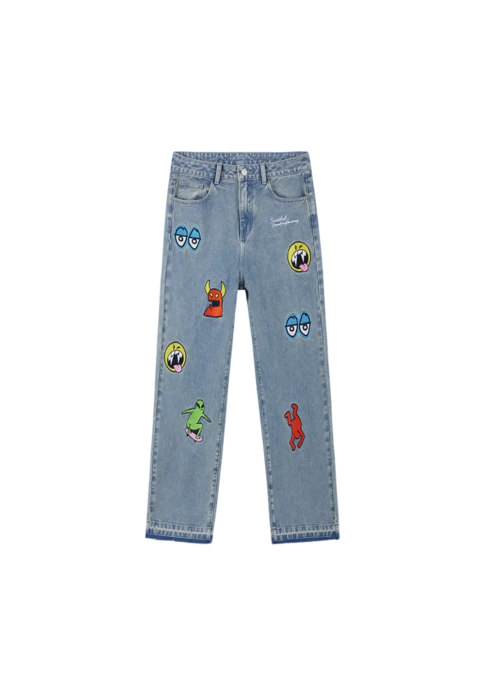 Cartoon Monster Embroidered Jeans