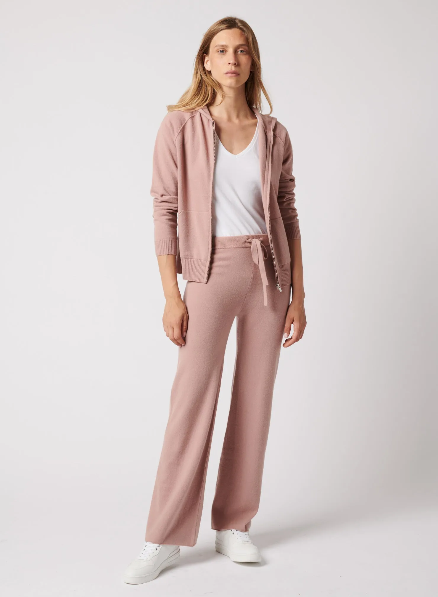 Cashmere Wide Leg Pants - Blush Rose