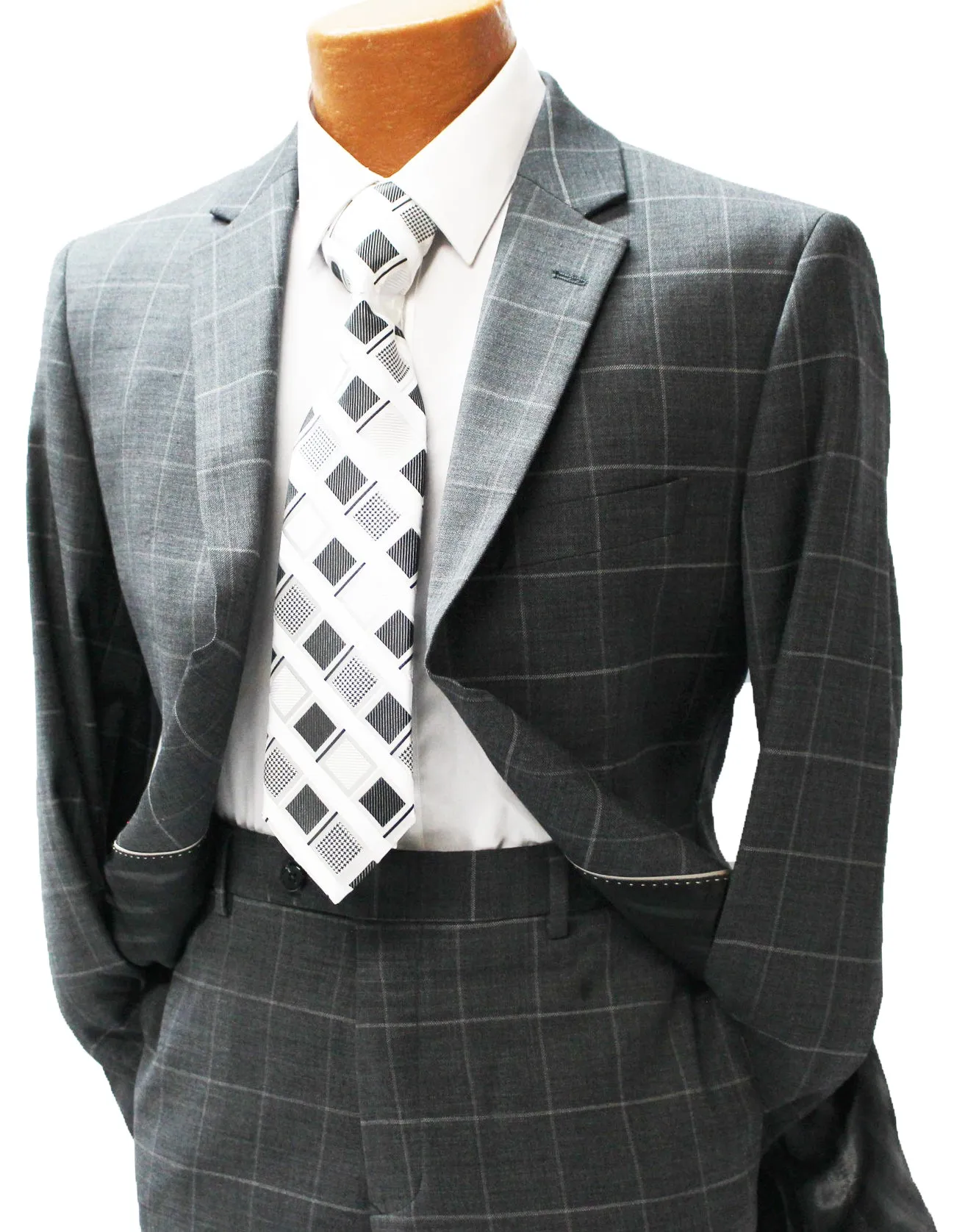 Charcoal Windowpane Modern Fit Suit