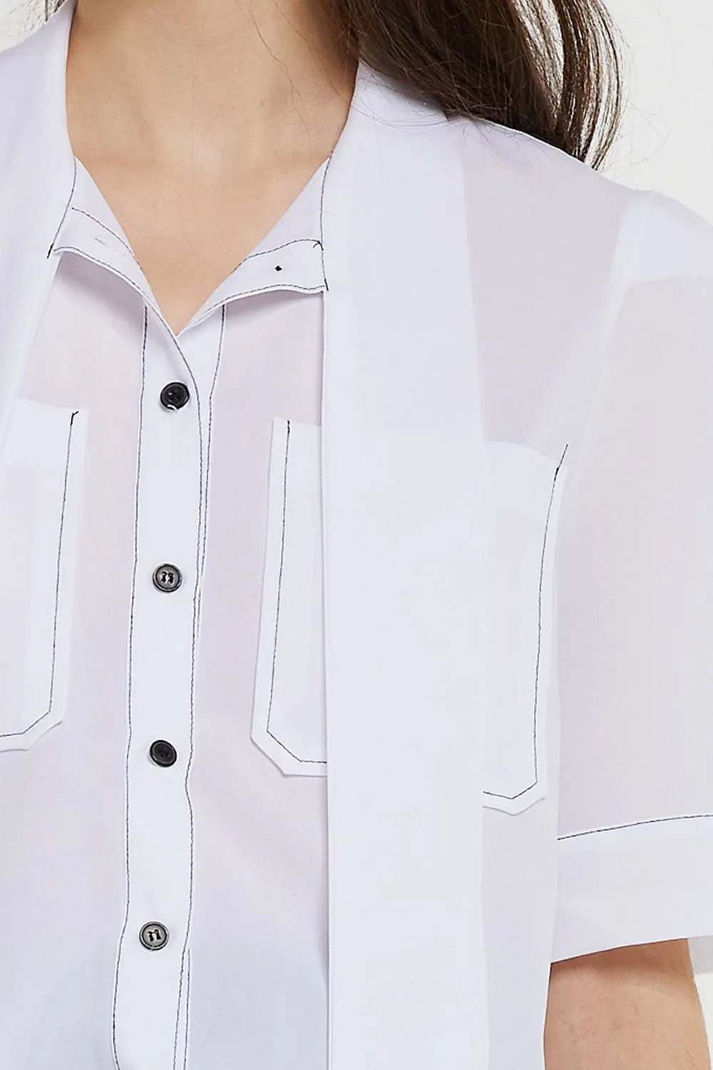 Charlotte Contrast Stitch Sheer Shirt