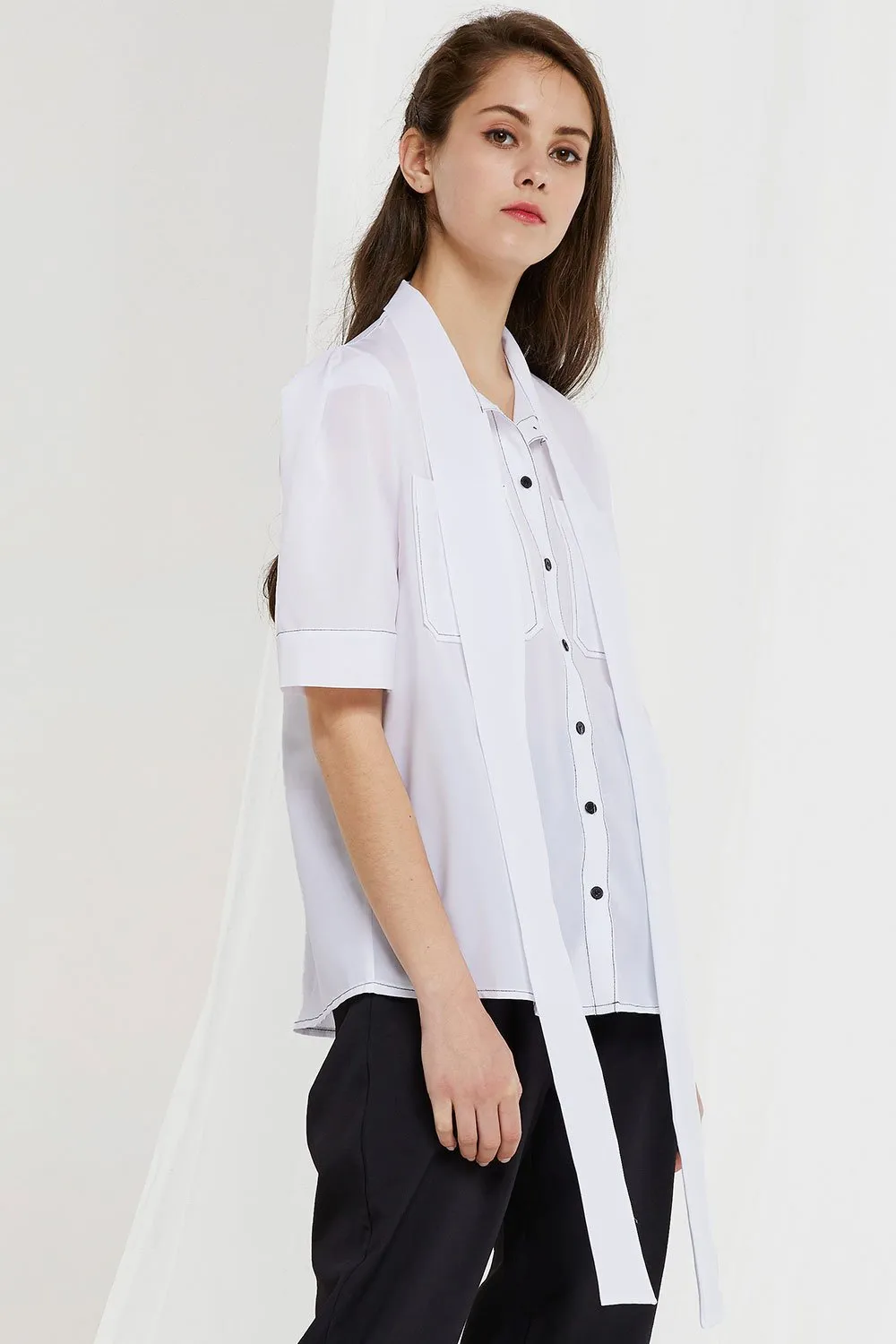 Charlotte Contrast Stitch Sheer Shirt