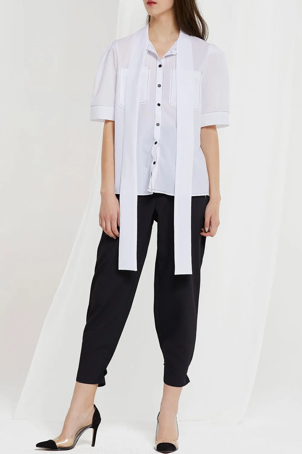 Charlotte Contrast Stitch Sheer Shirt