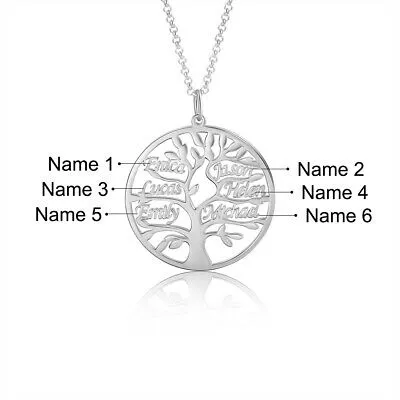 Custom Sterling Silver English / Arabic Family Tree Necklace