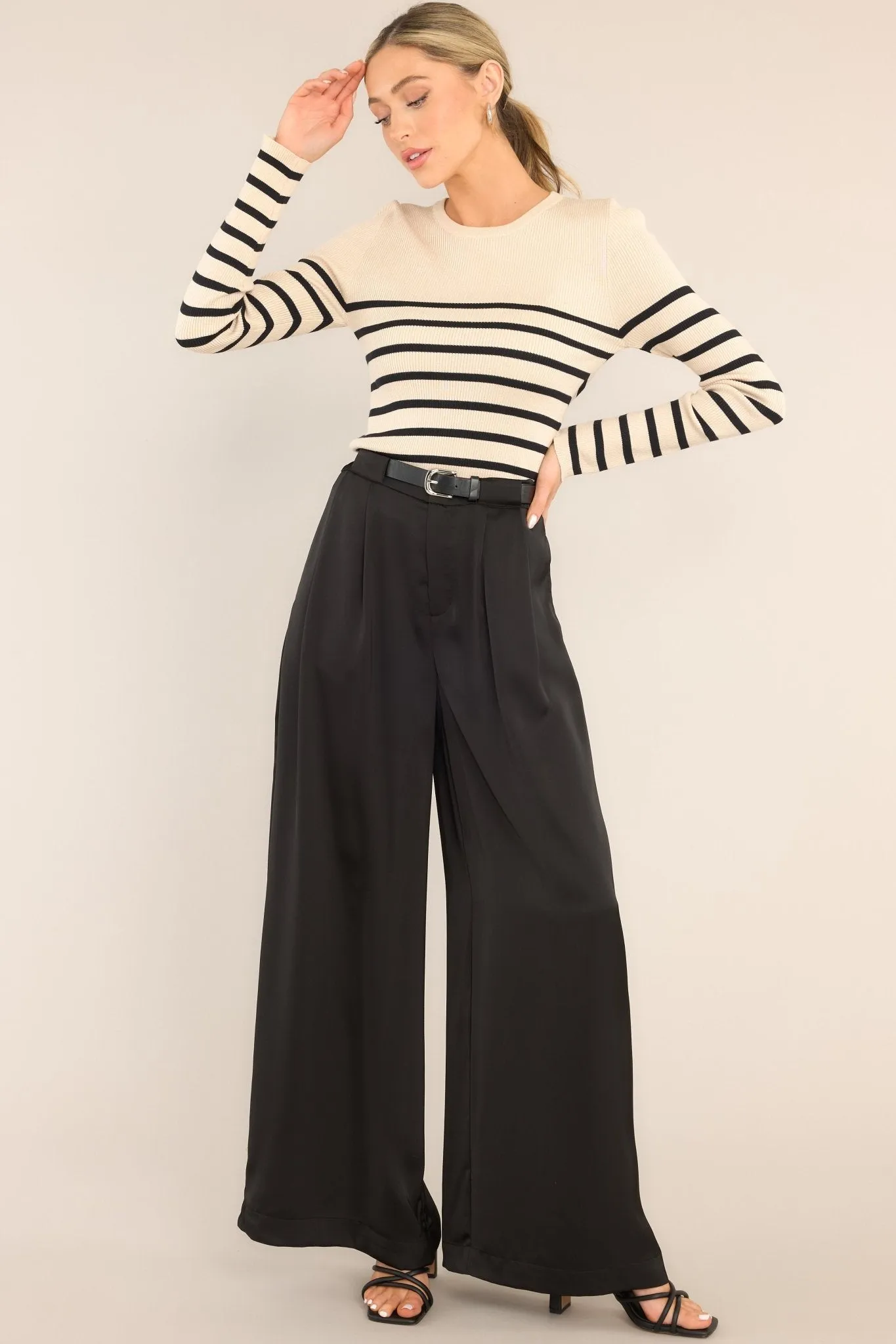 Dance Of Life Black Belted Wide Leg Pants