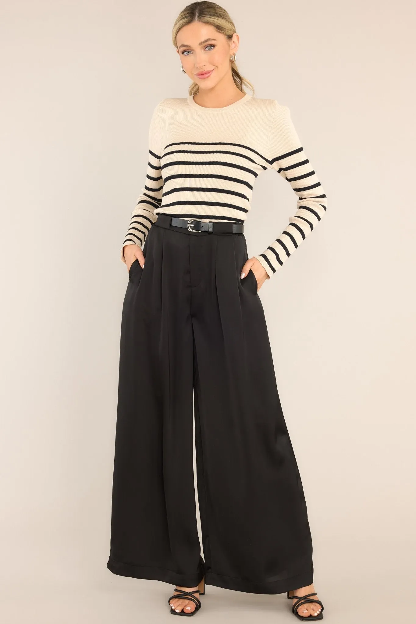 Dance Of Life Black Belted Wide Leg Pants