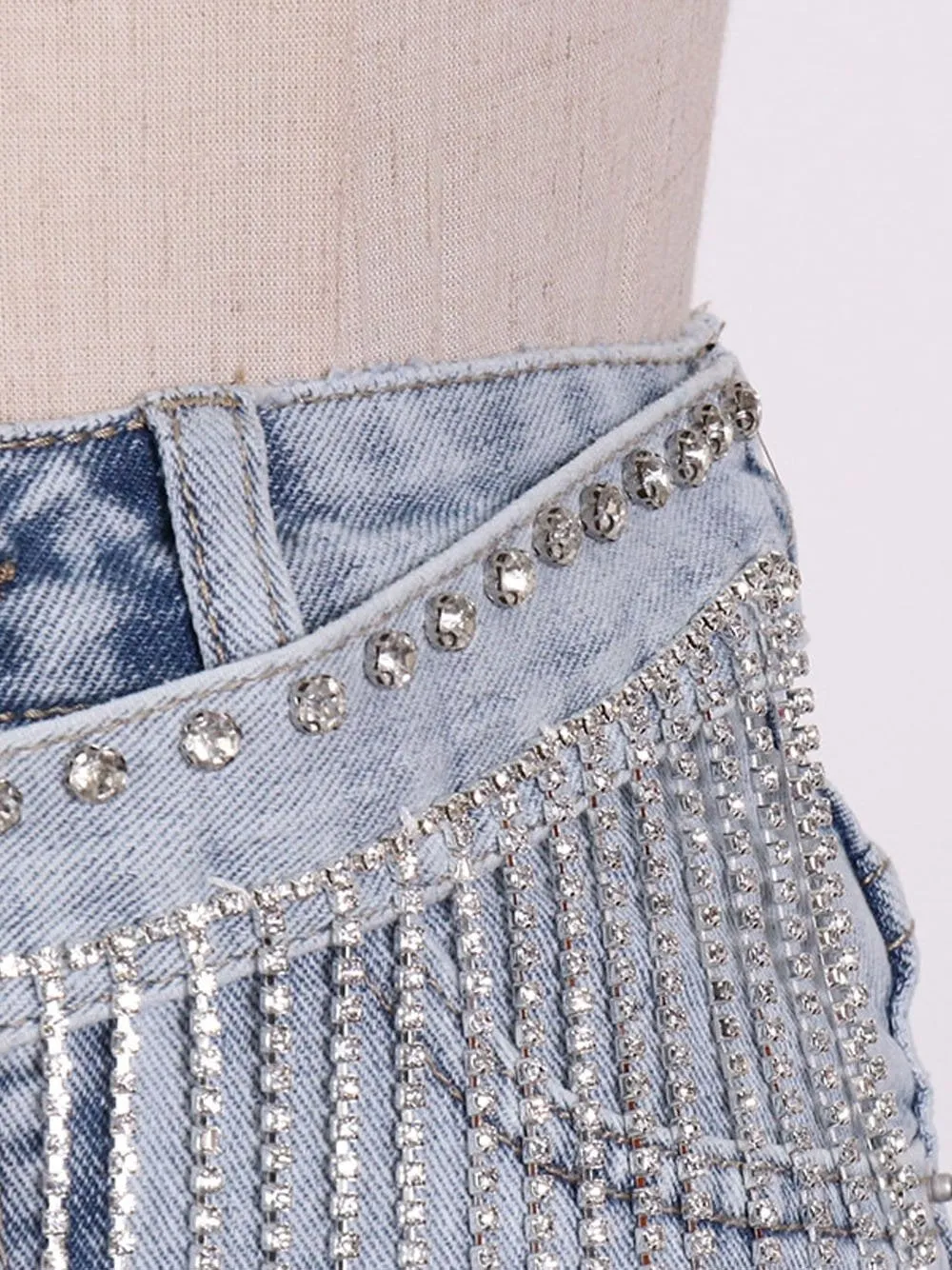 Denim Patchwork Tassel Shorts