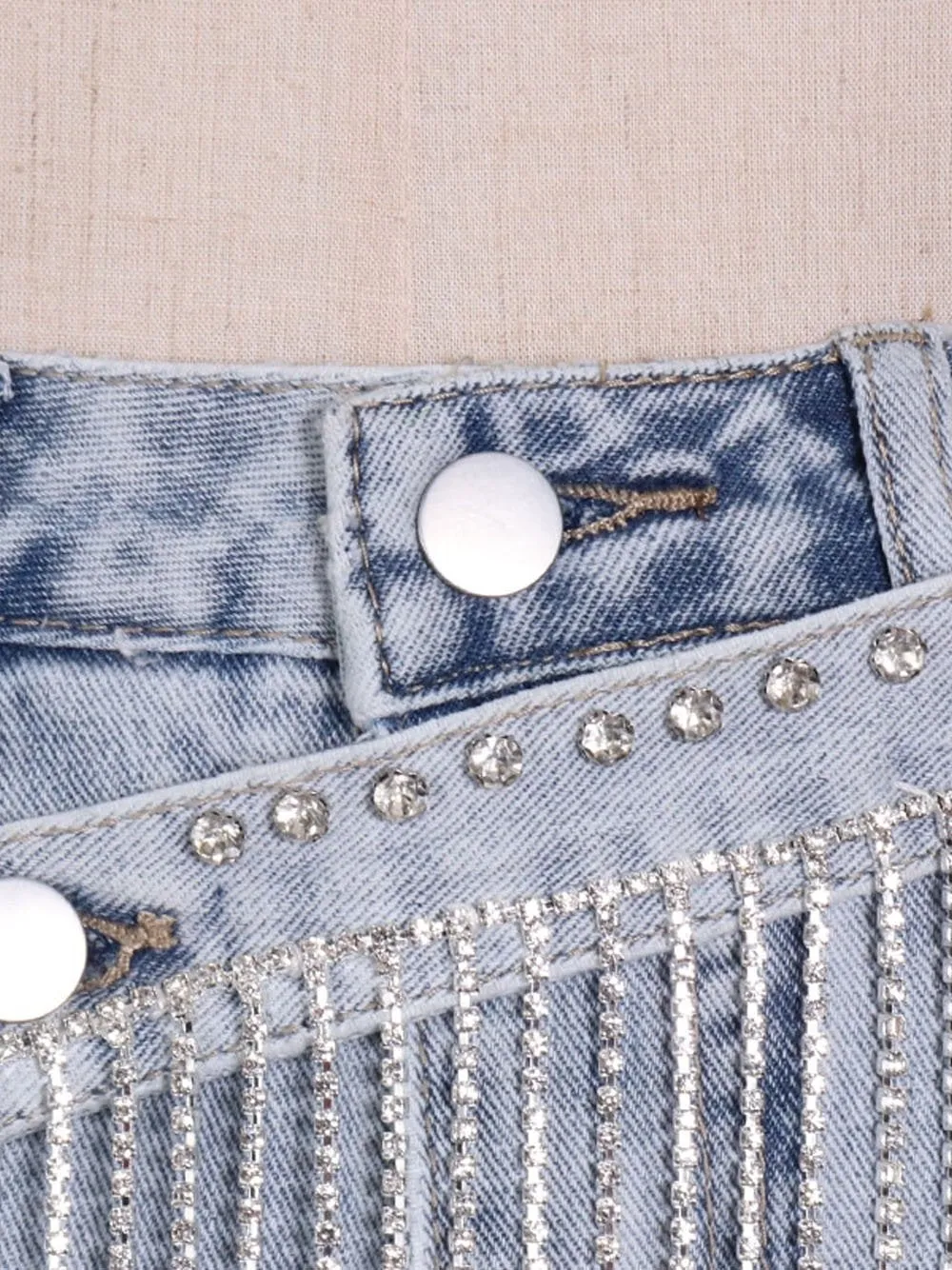 Denim Patchwork Tassel Shorts