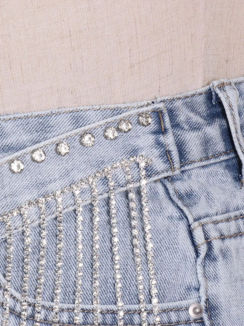 Denim Patchwork Tassel Shorts